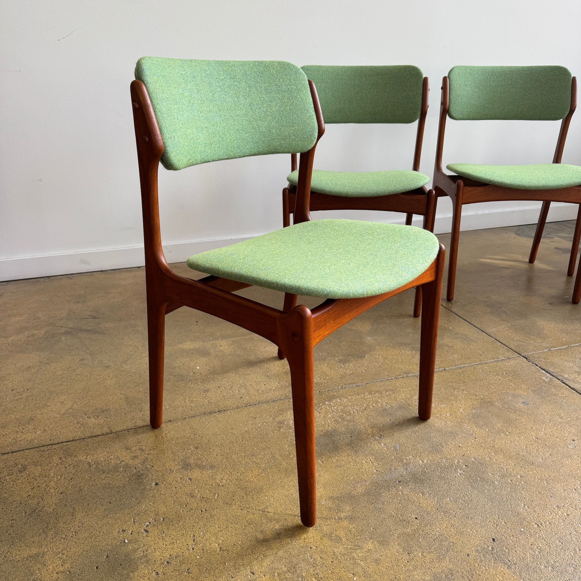 Danish Modern set of 4 Erik Buch Model 49 Teak Dining chairs (New Upholstery + Fully Refinished)