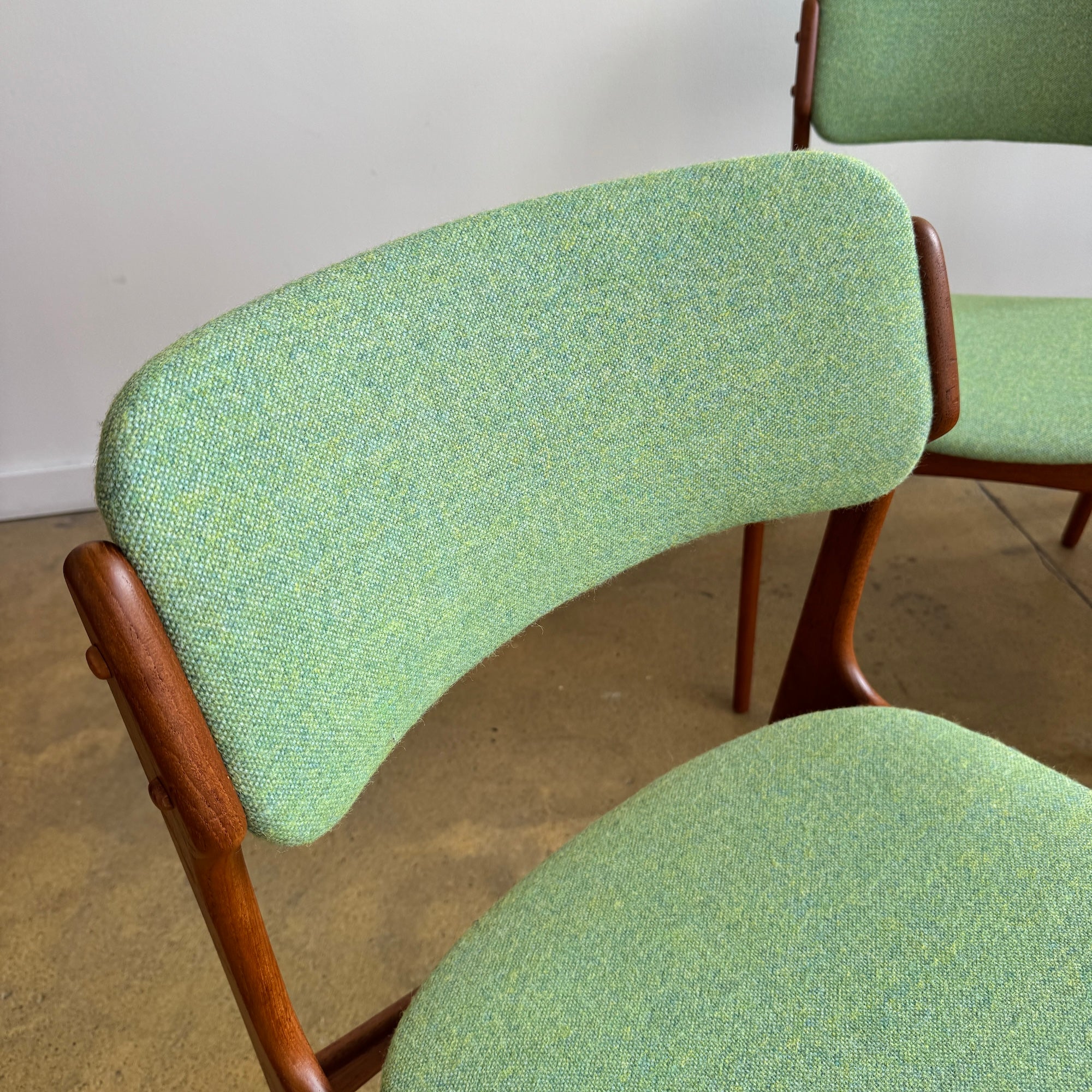 Danish Modern set of 4 Erik Buch Model 49 Teak Dining chairs (New Upholstery + Fully Refinished)