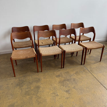 Danish Modern Niels Moller "Set of 8" Model 71 Teak dining chairs (Restoration Included)