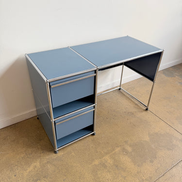 Vintage USM Haller Desk with 2 Drawers - Blue