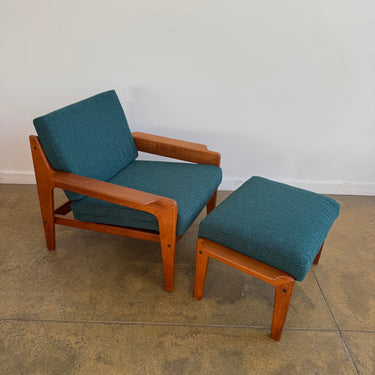 Danish Modern Lounge Chair & Ottoman Teak by Arne Wahl Iversen for Komfort (Restored)