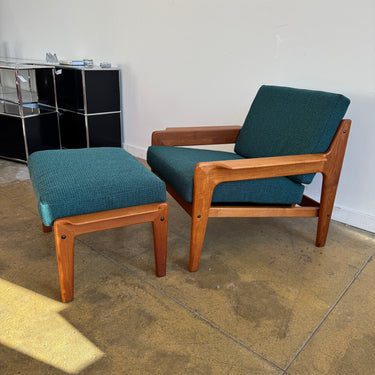 Danish Modern Lounge Chair & Ottoman Teak by Arne Wahl Iversen for Komfort (Restored)