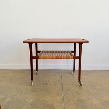 Danish Modern Anton Kildeberg Teak Rattan Trolley (Refinished)