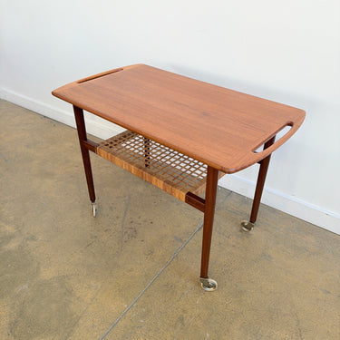 Danish Modern Anton Kildeberg Teak Rattan Trolley (Refinished)