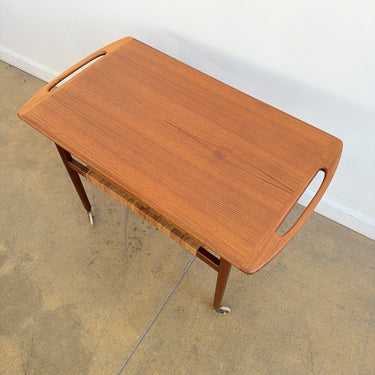 Danish Modern Anton Kildeberg Teak Rattan Trolley (Refinished)