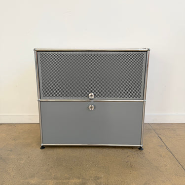 USM Haller Half Credenza with Perforated Flip up Door - Mid Grey
