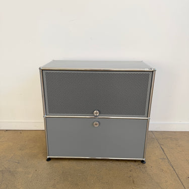 USM Haller Half Credenza with Perforated Flip up Door - Mid Grey
