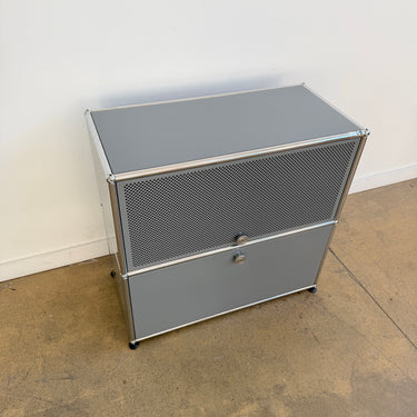 USM Haller Half Credenza with Perforated Flip up Door - Mid Grey