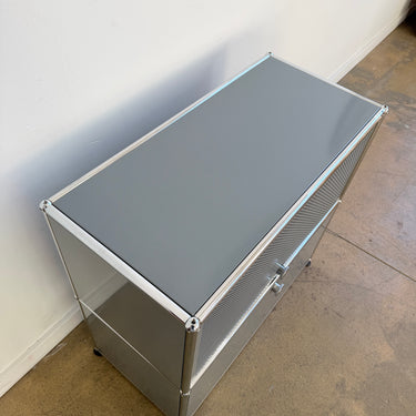 USM Haller Half Credenza with Perforated Flip up Door - Mid Grey