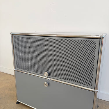 USM Haller Half Credenza with Perforated Flip up Door - Mid Grey