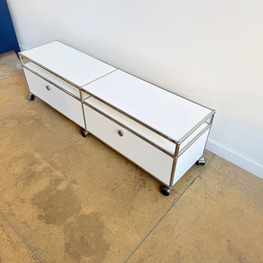 USM Haller Low Media Console on Casters - Pure White