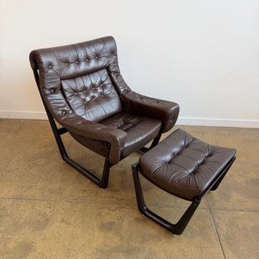 Vintage Vad trevare fabrikk Armchair & Footstool, Norway