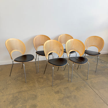 Nanna Ditzel Iconic Trinidad Leather Upholstered "6 Dining Chairs" by Fredericia