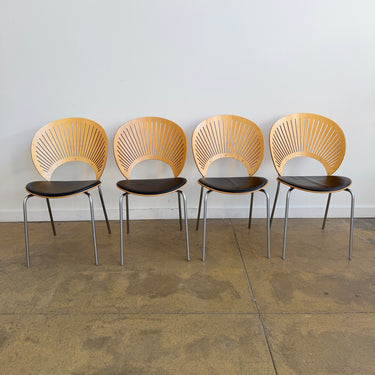 Nanna Ditzel Iconic Trinidad Leather Upholstered "4 Dining Chairs" by Fredericia