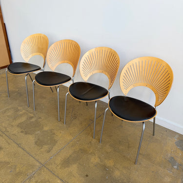 Nanna Ditzel Iconic Trinidad Leather Upholstered "4 Dining Chairs" by Fredericia