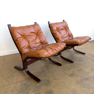 Vintage Siesta "Set of 2" Low Chairs in Cognac Leather by Ingmar Relling for Westnofa