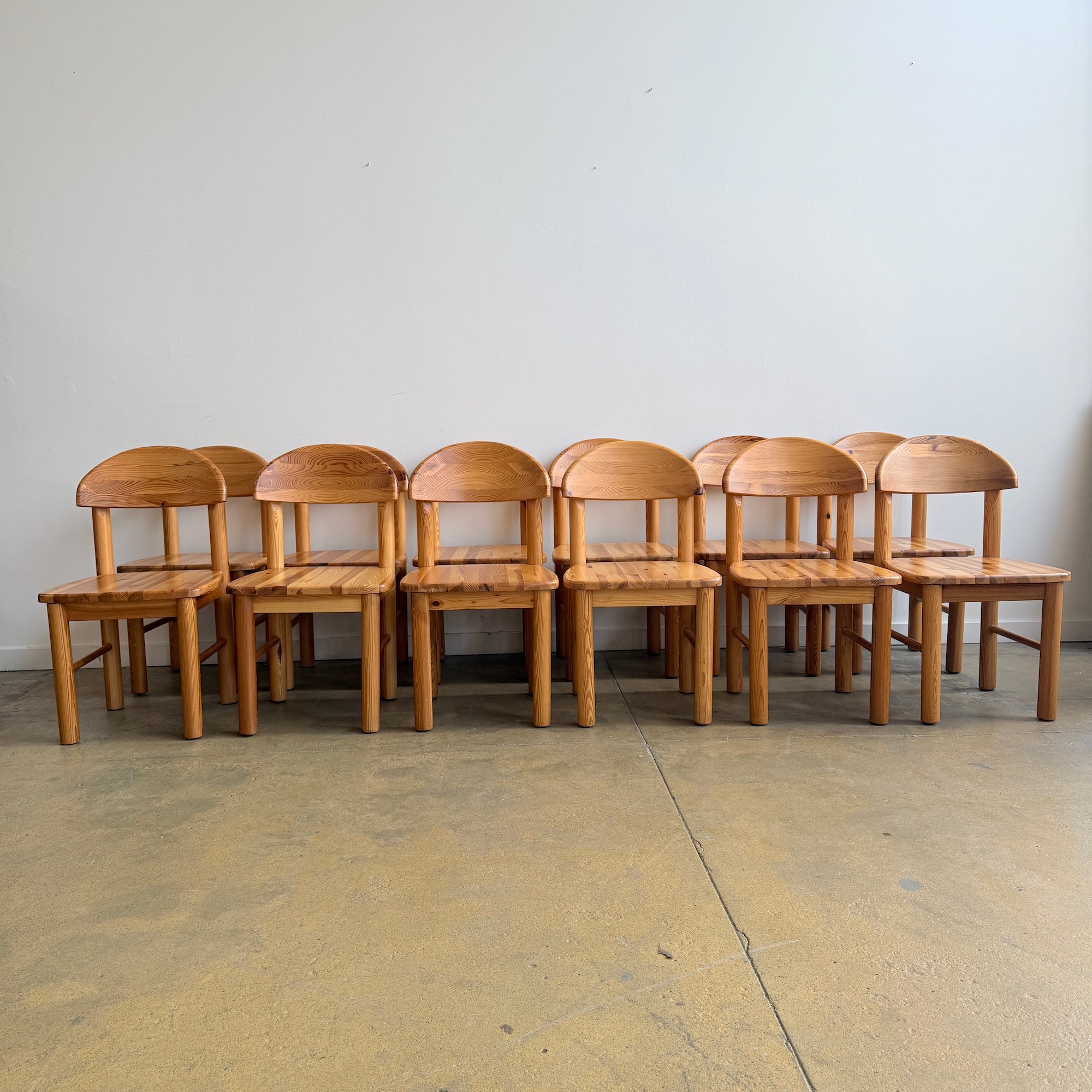 Vintage Rainer Daumiller Style Solid Pine 12 Dining Chairs, 1970s
