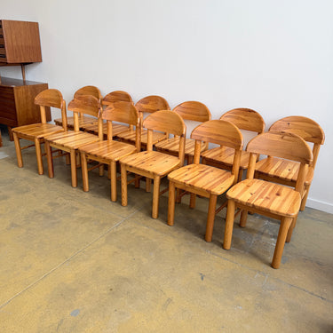 Vintage Rainer Daumiller Style Solid Pine 12 Dining Chairs, 1970s