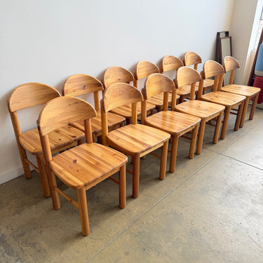 Vintage Rainer Daumiller Style Solid Pine 12 Dining Chairs, 1970s