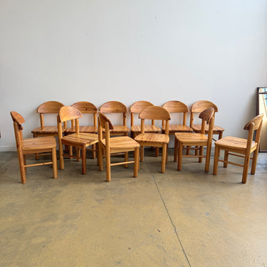 Vintage Rainer Daumiller Style Solid Pine 12 Dining Chairs, 1970s