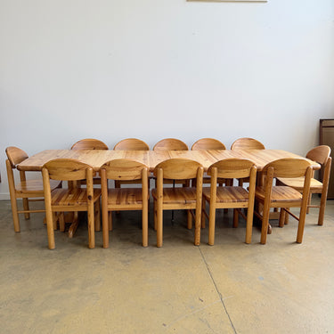 Vintage Rainer Daumiller Style XL Solid Pine 12 Dining Chairs + Expandable Table Set