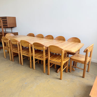 Vintage Rainer Daumiller Style XL Solid Pine 12 Dining Chairs + Expandable Table Set