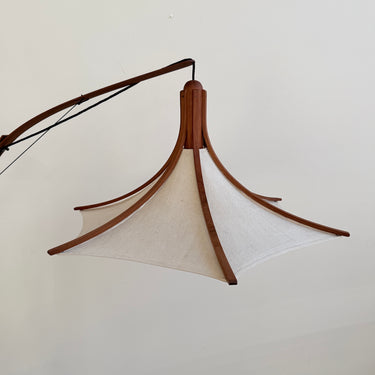 Danish Modern Domus Teak Arc Floor Lamp with Linen Shade, 1970s