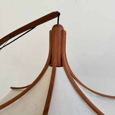 Danish Modern Domus Teak Arc Floor Lamp with Linen Shade, 1970s