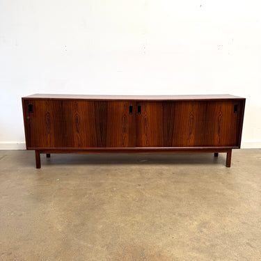 Danish Modern Rosewood Credenza with Sliding Doors and Adjustable Shelves