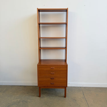 Danish Modern Tall Teakwood Narrow Shelving Unit