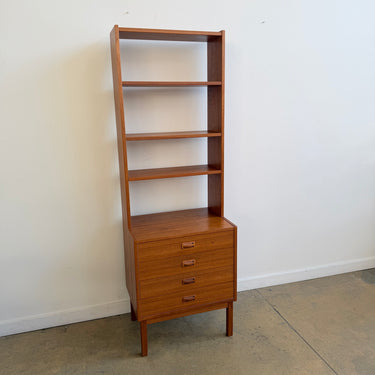 Danish Modern Tall Teakwood Narrow Shelving Unit