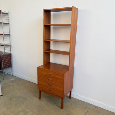 Danish Modern Tall Teakwood Narrow Shelving Unit
