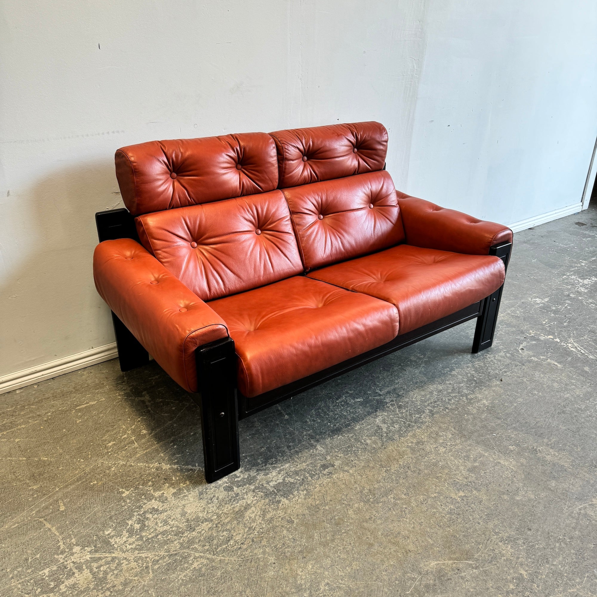 Vintage Swedish Leather High Back 2 Seater Sofa enliven mart