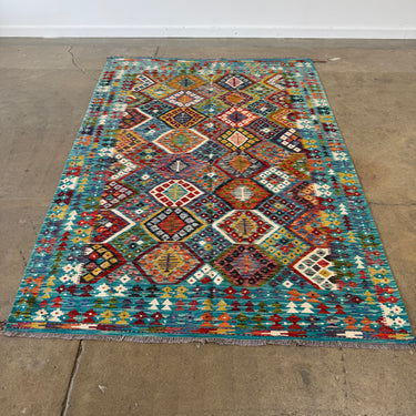 "Sunburst Mosaic" – Vibrant Swedish Kilim Wool Rug