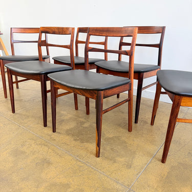 Danish Modern Henning Kjærnulf Rosewood Dining Chairs for Vejle Stole - Maharam Leather