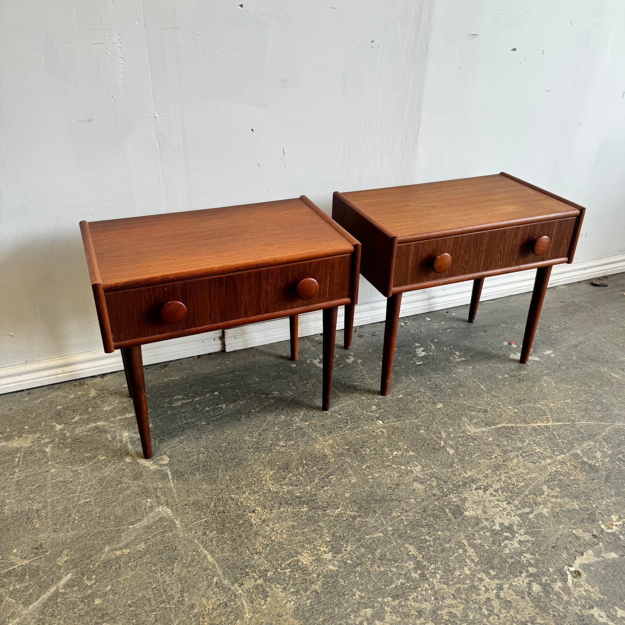 Danish Modern Teak Single Drawer set of 2 nightstands