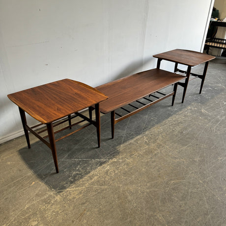 Mid Century Modern Surfboard coffee table and two side tables by Bassett