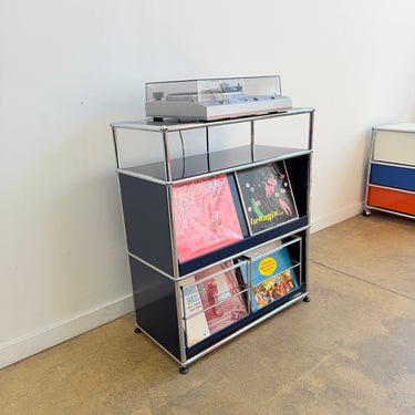 USM Haller Vinyl Record Display + Pullout Storage - Steel Blue