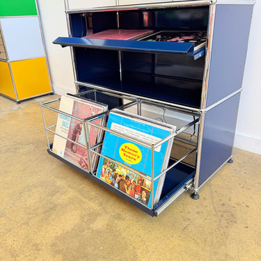 USM Haller Vinyl Record Display + Pullout Storage - Steel Blue