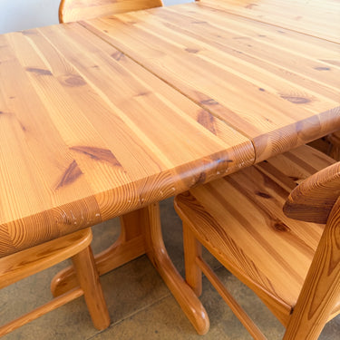 Vintage Rainer Daumiller Style Solid Pine 6 Dining Chairs + Expandable Table Set
