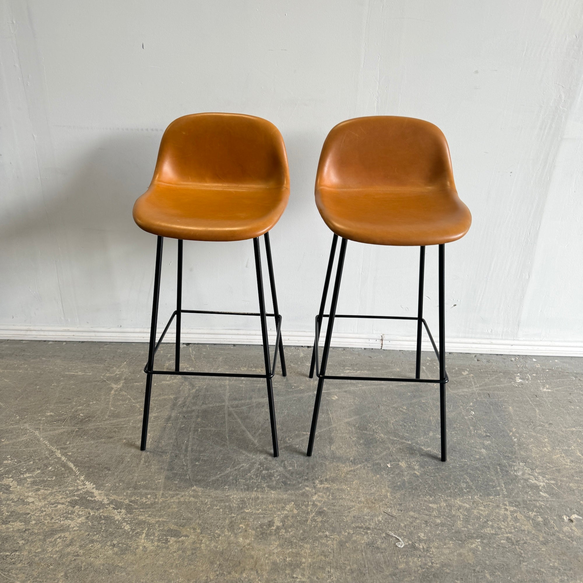 Design Within Reach Muuto Fiber tube leather pair of barstool