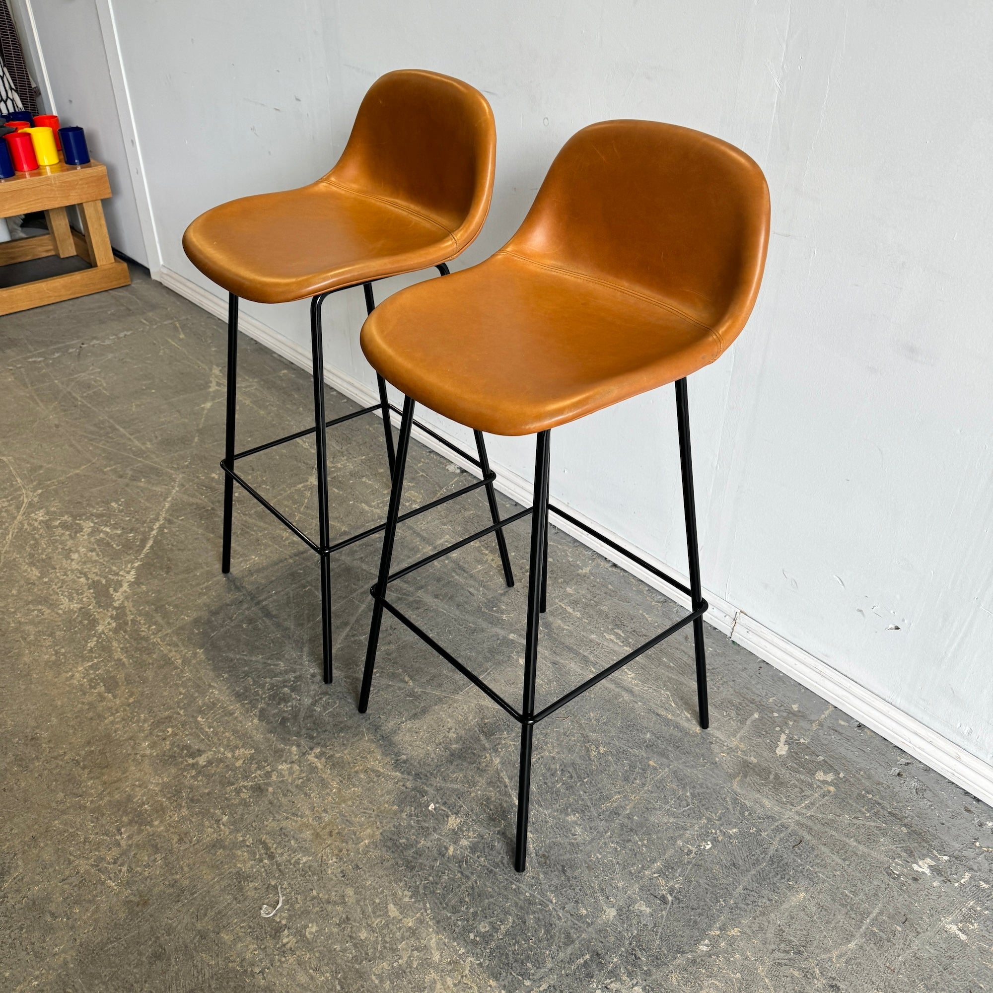 Design Within Reach Muuto Fiber tube leather pair of barstool