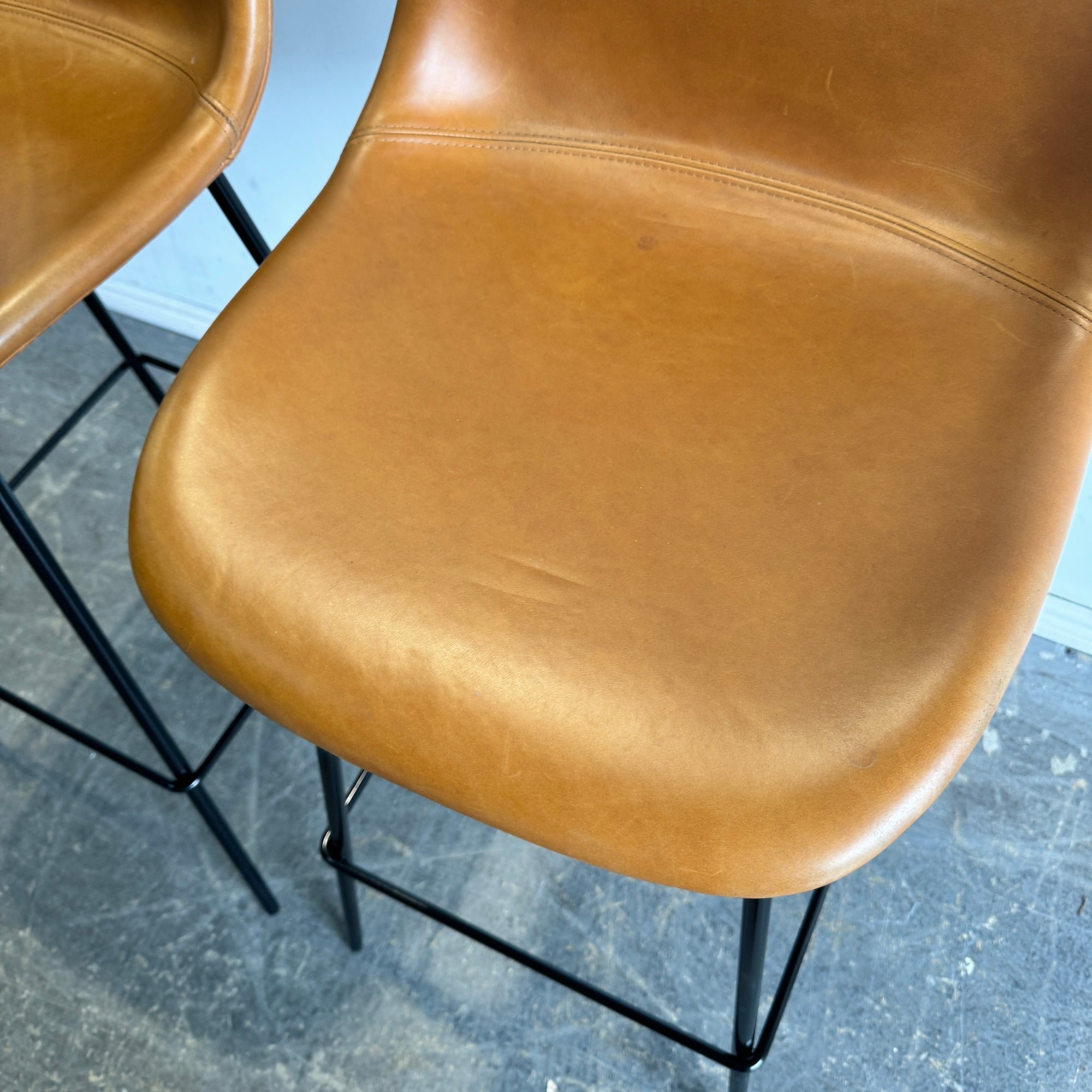 Design Within Reach Muuto Fiber tube leather pair of barstool