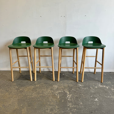 Emeco set of 4 Alfi Barstool, low back by Jasper Morrison (Green)