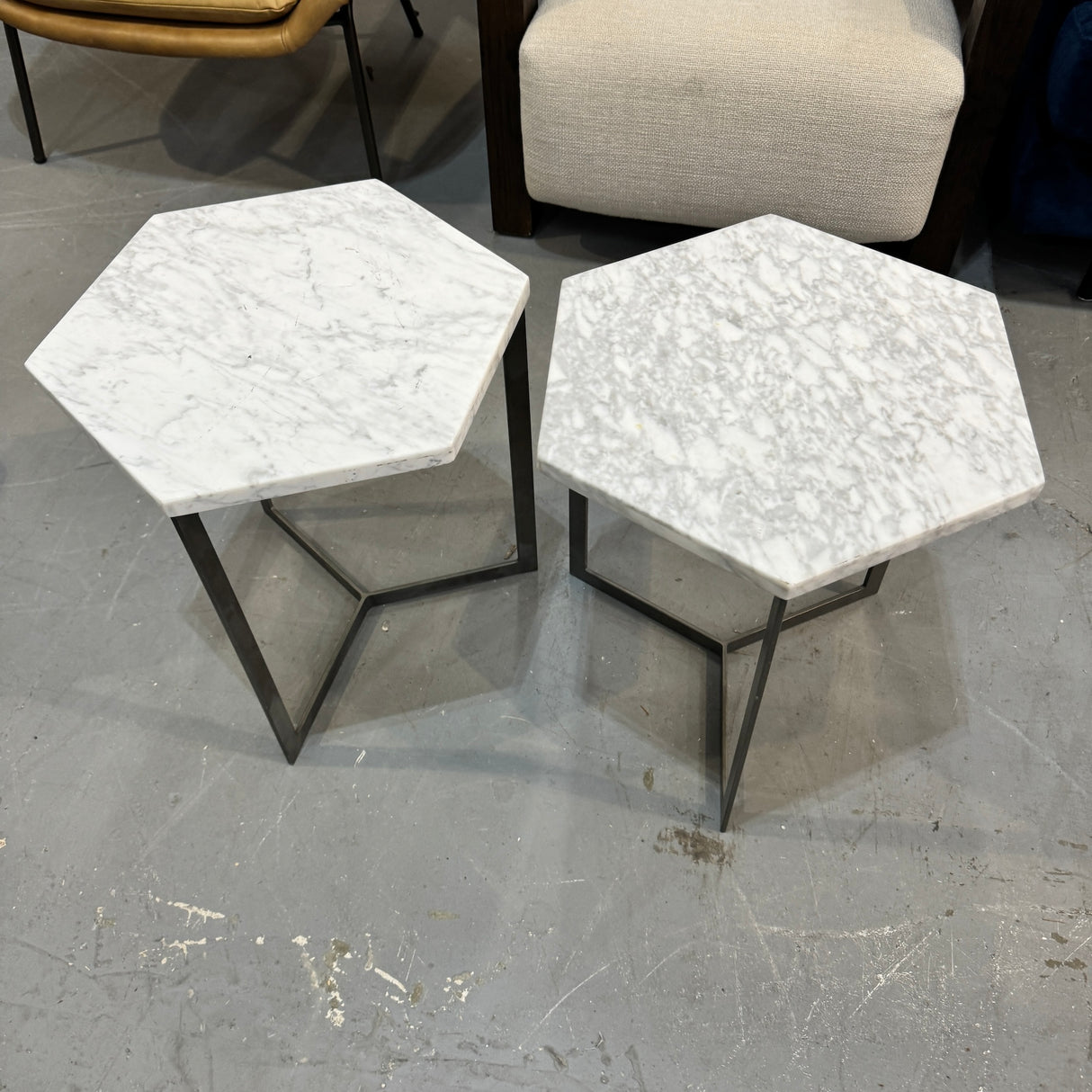 West Elm Set of 2 Hexagon marble side table