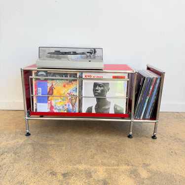 USM Haller Compact Vinyl Record Storage with Pullout Storage - Ruby Red