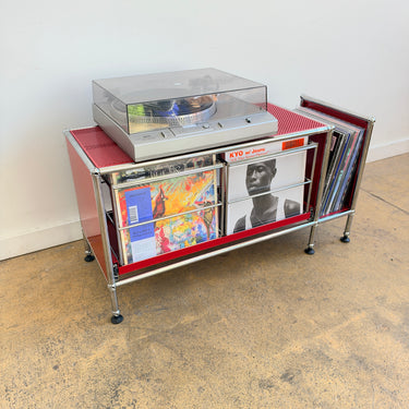 USM Haller Compact Vinyl Record Storage with Pullout Storage - Ruby Red