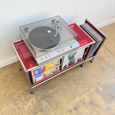 USM Haller Compact Vinyl Record Storage with Pullout Storage - Ruby Red