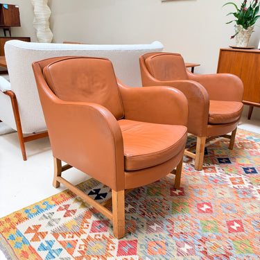 Rare! Kaare Klint Model 5313 Easy Chairs in Cognac Leather for Rud. Rasmussen (Two Available)