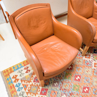 Rare! Kaare Klint Model 5313 Easy Chairs in Cognac Leather for Rud. Rasmussen (Two Available)